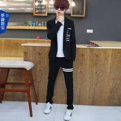男士韩版修身小西装青少年休闲西服学生一身套装学生潮流时尚衣服