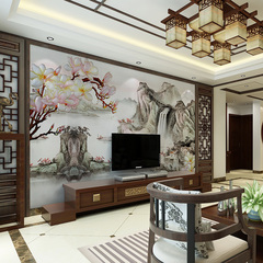 现代中式山水墙纸壁画 无缝沙发壁纸 客厅卧室电视背景墙纸
