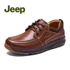 Jeep吉普牛皮耐磨系带男鞋舒适时尚日常拼接休闲鞋JS903
