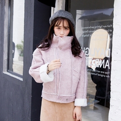 韩版冬季鹿皮绒羊羔毛棉衣棉服女学生麂皮绒加厚加绒保暖短外套潮