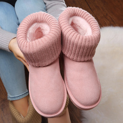 2016冬季新款毛线口雪地靴短筒防滑牛皮女士保暖靴雪地棉短靴包邮