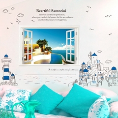 假窗户地中海风景温馨客厅卧室床头电视背景墙可移除墙贴纸贴画