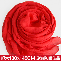 大红色围巾女冬天长款 韩版超大纯色雪纺沙滩丝巾纱巾披肩两用