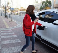 DHR 2014新款韩国代购韩版宽松欧美拼边口袋软糯兔绒棒球毛衣开衫