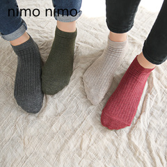 nimo nimo袜子女士棉袜韩版春秋季低帮纯色螺纹短袜日系复古潮袜