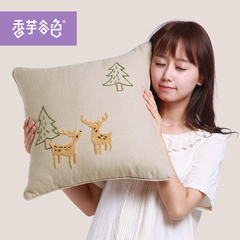 新年礼物童话可爱小鹿刺绣抱枕 美式乡村沙发靠垫 布艺鲁绣靠枕套