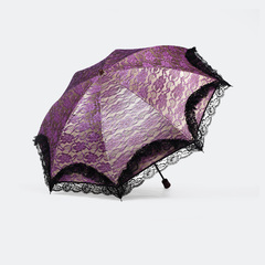 改良二折蕾丝毛笔伞 小巧黑胶双层超强防晒防紫外线遮阳伞太阳伞
