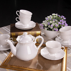 新瓷代陶瓷一壶六杯碟套装咖啡杯碟浮雕欧式下午茶茶具茶壶花茶