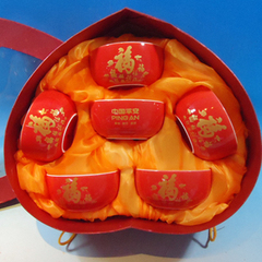 中国平安 骨瓷6碗心盒 现货 陶瓷礼品餐具 高档礼品 红瓷碗特价
