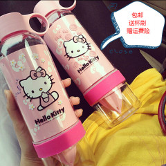 可爱卡通hello Kitty水壶 叮铛猫活力瓶韩国柠檬水杯神器榨果汁杯