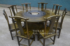 厂家直销 仿古雕花实木燃气电磁炉火锅桌 方形大理石火锅桌椅组合