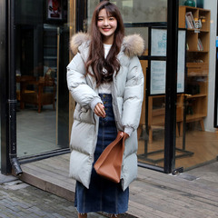2016韩国新款棉衣中长款加厚大毛领面包服冬季连帽棉服学生外套女