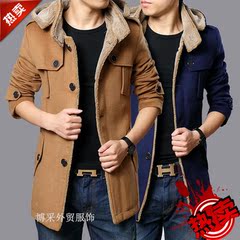 2016新款风衣男冬季中长款修身加厚毛呢外套青少年韩版羊毛大衣潮