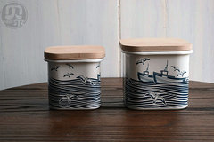 贝尔搪瓷、英国订单zakka海鸥与船 厚实珐琅密封罐 储物罐 零食罐
