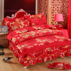 婚庆大红色床裙四件套结婚房床盖床罩床裙1.5m1.8m四件套秋冬加厚