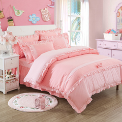 纯色拼色床裙四件套床盖床罩公主风1.5m1.8m床上用品四件套素色