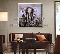 东南亚手绘抽象动物油画大象装饰画现代客厅玄关挂画简约餐厅挂画