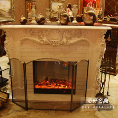 1.65米象牙白色银箔 欧式壁炉装饰柜 实木壁炉架 美式壁炉工具