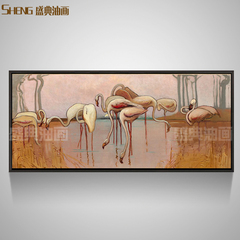 手绘动物白鹭抽象油画欧式客厅沙发背景装饰画酒店床头横版挂画
