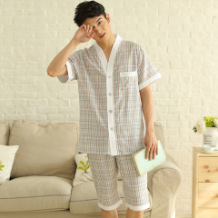 日式睡衣男青少年春夏季家居服纯棉2016和服夏天日系薄款短袖纱布
