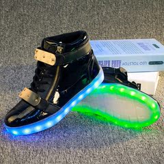 WHEEL'S七彩LED灯高帮时尚休闲运动男女款荧光鞋正品热卖内置USB
