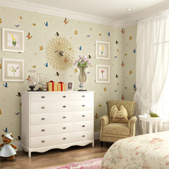 儿童房壁纸 男孩卧室卡通童趣女孩房间蓝色蝴蝶墙纸 客厅满铺壁纸