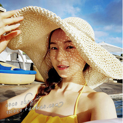 海边度假防晒草帽子夏季韩版超大沿沙滩可折叠遮阳帽凉帽女太阳帽