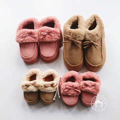 全家亲子棉鞋 儿童宝宝加绒蝴蝶结包跟拖鞋家居鞋 2016冬季新款