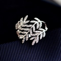 韩国进口微镶满钻组合树叶戒指环女食指中指精致时尚简约百搭礼物