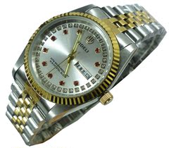 特价全钢嵌金手表男士防水日历手表中老年人手表男女流行复古手表