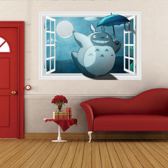 宫崎骏龙猫3D感立体假窗户墙贴儿童房卧室装饰卡通动漫壁画贴纸