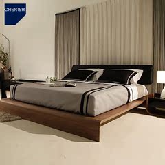板式床卧室家具双人床1.8米现代简约北欧风格木皮实木榻榻米软床