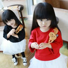 女童T恤衫儿童韩版女孩长袖中小童纯棉圆领打底衫2016新款春秋装