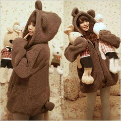 可爱的衣服少女韩版可爱小熊兔耳朵冬天毛绒外套冬季学生卫衣潮