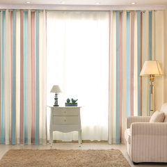 现代简约加厚雪尼尔卧室客厅地中海条纹亚麻棉麻窗帘定做上门安装