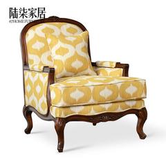 陆柒家居 美式法式乡村欧式布艺休闲沙发 复古做旧单人椅高端定制