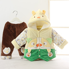 宝宝棉衣套装冬款加厚男女棉袄棉裤婴儿保暖外出服0-1岁三件套