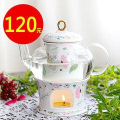 骨瓷玻璃花茶壶 骨瓷加厚耐热茶具 可加热水果茶壶 骨瓷花茶壶