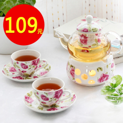 韩式陶瓷茶杯 玻璃花茶茶具 过滤泡整套花草茶壶套装水果茶壶加热