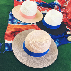 韩国时尚撞色草帽出游防晒遮阳帽子韩版女夏天沙滩太阳帽礼帽英伦