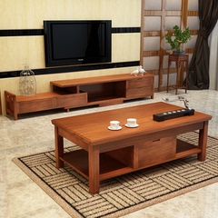 简约现代中式实木伸缩电视柜烤漆橡木客厅地柜茶几组合家具