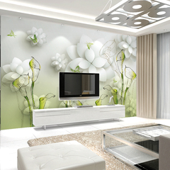 现代简约客厅沙发电视背景墙纸 3d美式时尚花卉壁纸 素色影视壁画