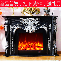 新古典实木壁炉1.5米黑色装饰柜仿真火取暖壁炉酒店别墅壁炉创意