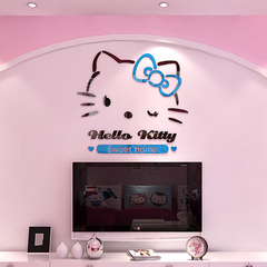 新款KT猫Hello kitty猫儿童房亚克力3D立体墙贴卡通水晶卧室床头
