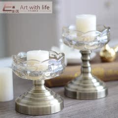 美式欧式简约水晶玻璃餐桌欧式蜡烛台摆件法式浪漫晚餐烛台装饰品