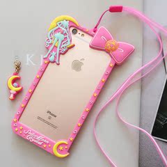 可爱美少女战士边框iphone6s手机壳6plus硅胶套苹果6S挂绳软外壳