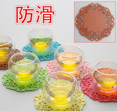 简约圆形硅胶杯垫花样镂空隔热杯垫（咖啡） 防滑垫 硅胶垫