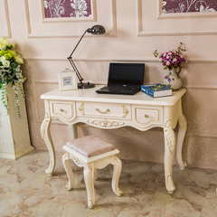 欧式卧室电脑桌客厅简约家用实木办公桌象牙白色化妆桌儿童学习桌