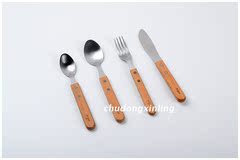 新款特价ZAKKA西餐餐具套装榉木柄拉丝雾面不锈钢刀叉勺牛排刀叉