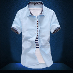 男士短袖衬衫2016夏装韩版潮流碎花商务工装修身休闲白色半袖衬衣